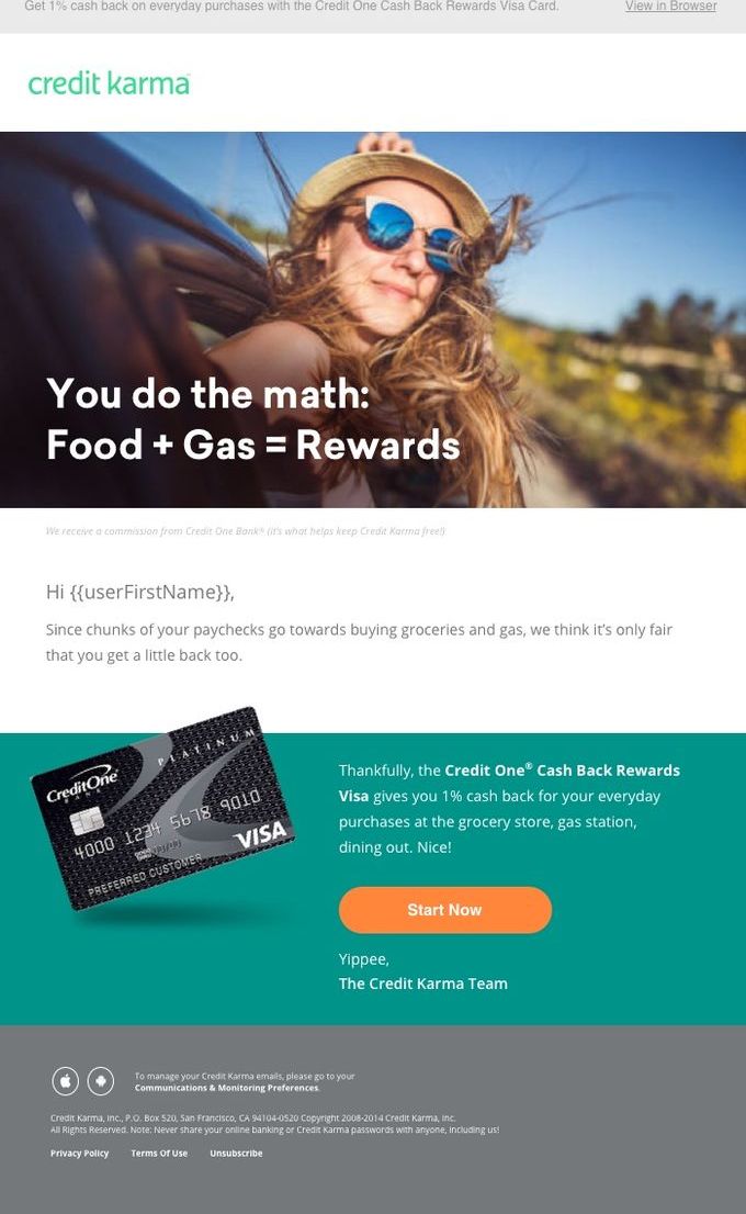 Credit One Cash Back email
